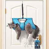 Pet Grooming Hammock for 5-11 lbs Pets, Door-Hook Hanging with Adjustable Height & Full Straps, Machine Washable with 1 Tool Bag Included Blue