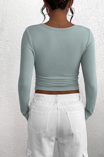 Image of PRETTYGARDEN Women's Fall Long Sleeve Henley T Shirts