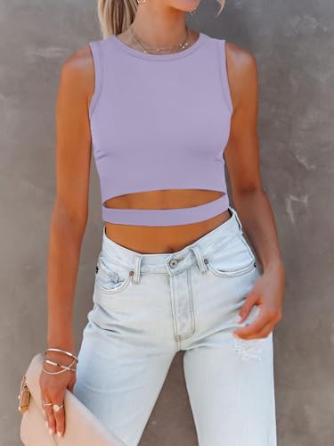 Image of ANRABESS Women Tank Tops High Neck Sleeveless Sexy Cutout Racer Back Going Out Crop Tops Shirts Summer Y2K Outfits