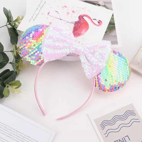 Image of DRESHOW Mouse Ears Bow Headbands Minnie Ears Headband Glitter Party Decoration Cosplay Costume for Women
