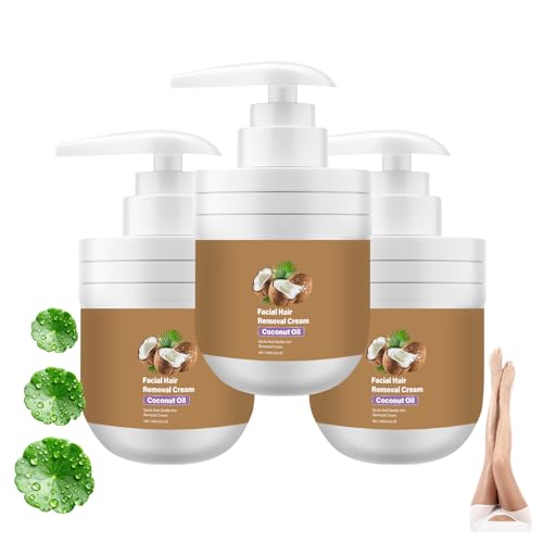 Crema depilatoria con aceite de coco para la cara, para pieles sensibles, no irritante, suave, rápida, indolora y calmante, efecto depilatorio de larga duración, hidratación natural (3 piezas)