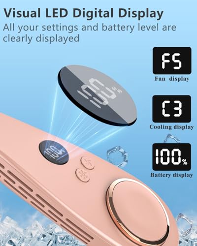 Image of Neck Fan that Blow Cold Air with Cooling Plate, Recharable 5500mAh Battery Powered, Potable Silent Mini Neck Air Conditioner, Cordless Leafless Quiet Face Fans for Kid Adults Travel Work Sports, Pink