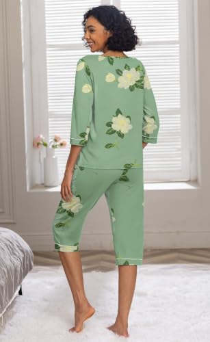 Image of PrinStory Womens Pajama Sets Capri Pjs Soft Lounge Sets XS-4XL