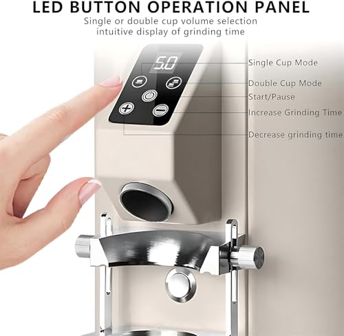 Molinillo De Café Profesional, Molinillo De Granos De Espresso con Muelas Planas, Modo De Dosificación Dual, 9 Ajustes De Molienda Regulables con Soporte para Portafiltro,White