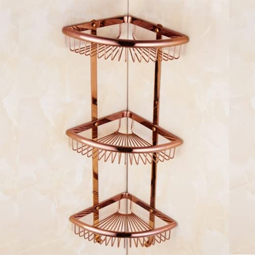 GTFDXJ Corner Shower Caddy Vintage Bath Hardware Gold 3-Layer Corner Chrome Bathroom Brass Shelves Shampoo Holder Corner Bath