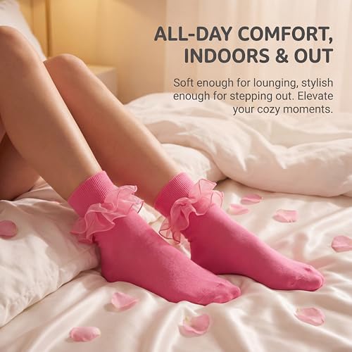 Image of Dicry Socks for Women, Big Ruffle Socks with Turn Cuff and Double Lace