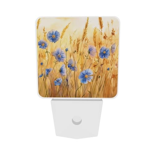 Image of Spring Flowers Watercolor LED Plug-in Night Light 2-Pack, Auto Sensor Nightlights Set of 2 for Bedroom Bathroom Corridors