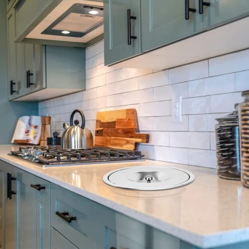 Image of Kitchen Cabinet Countertop Built-in Stainless Steel Trash Can 8L Embedded Trash Bin Trash Chute with Lid