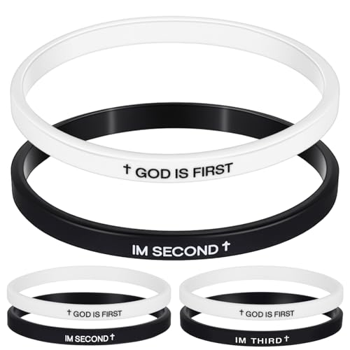 2 Pcs Rubber Christian Bracelets Silicone God Is First Bracelet Inspirational Bible Verses Silicone Wristbands for Women Men Faith Gifts Religious Gifts