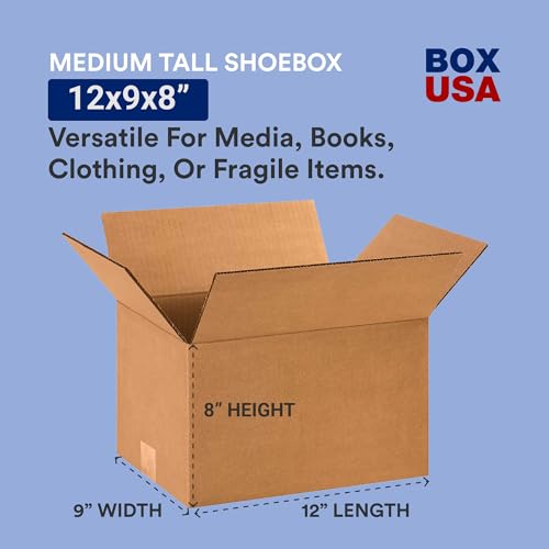 Image of BOX USA 12 x 9 x 8 Corrugated Cardboard Boxes, Small 12 inchL x 9 inchW x 8 inchH, Pack of 25 | Shipping, Packaging, Moving, Storage Box for Home or Business, Strong Wholesale Bulk Boxes