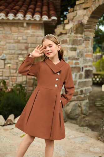 Image of GRACE KARIN Girls Dress Coat Kids Wool Lapel Long Button Jackets Fall Winter Outerwear Peacoat with Pockets 5-12Y