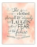 Lone Star Art Bible Verse - She Is Clothed With Strength and Dignity - Proverbs 31:25-11x14 Unframed Print - Great Inspirational Gift and Decor For Women, Girls and Nursery Room Decor, Office Decor