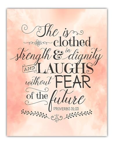 Lone Star Art Bible Verse - She Is Clothed With Strength and Dignity - Proverbs 31:25-11x14 Unframed Print - Great Inspirational Gift and Decor For Women, Girls and Nursery Room Decor, Office Decor