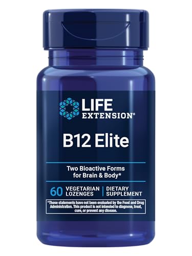 Life Extension B12 Elite, adenosylcobalamin, methylcobalamin, Two Active Forms for Brain Health & Dopamine Production, Non-GMO, Gluten-Free, Vegetarian, 60 lozenges