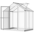 Outsunny 4' L x 6' W Walk-in Polycarbonate Greenhouse with Roof Vent for Ventilation & Rain Gutter, Hobby Greenhouse for Winter