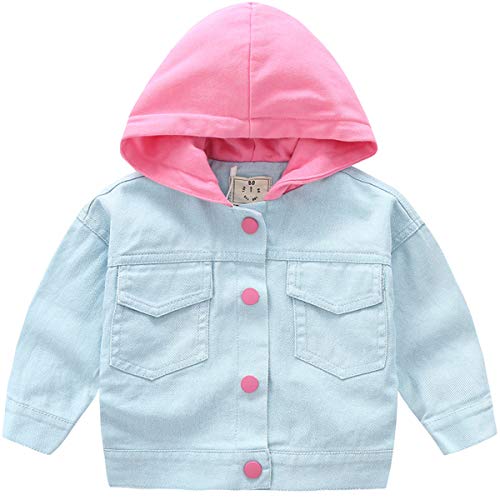 REWANGOING Baby Toddler Little Kids Girls Sweety Candy Color Letter Print Hoodie Cotton Jeans Jacket Outwear 1-2 Years Blue