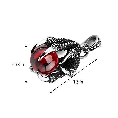 Youu Punk Rock Stainless Steel Dragon Claw Pendant Crystal Ball Necklace With Chain,Red #TOP1