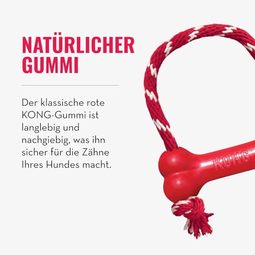 KONG Goodie Bone mit Seil - Klassischer strapazierfähiger Hundeknochen aus Naturkautschuk - Leckerlispender - Für XS Hunde - Rot