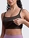 CRZ YOGA Seamless Womens U Neck Longline Sports Bra - Thin Strap Padded Workout Crop Tank Ribbed Open Back Yoga Camisole Top Hot Fudge Brown Large