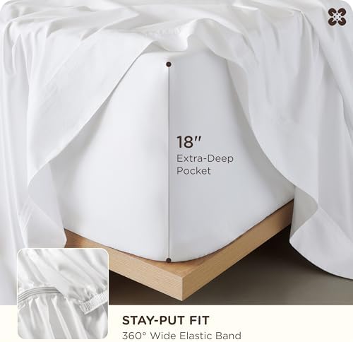 Bedsure King Size Sheets Set, Bamboo Viscose Sheets, Rayon Cotton Blend, GentleSoft, Breathable, Deep Pocket Up to 18 Inches, Hotel Luxury Bedding for Hot Sleepers, White - Thumbnail 3