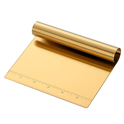 Pastry Bench Scraper,Scraper with measurements,Stainless Steel Chopper,Sharp Flakes&Non-stick,for Chocolate Cakes, Pastry/Cinnamon Rolls/Dinner Rolls/Pizza/Pasta (gold)