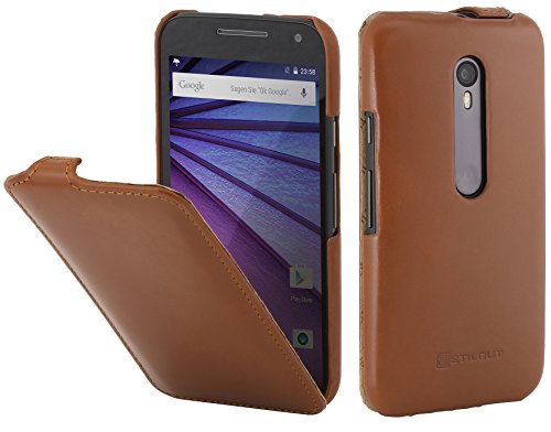 STILGUT UltraSlim Hülle, Hülle aus Leder geeignet für Motorola Moto G (3. Gen.), Cognac