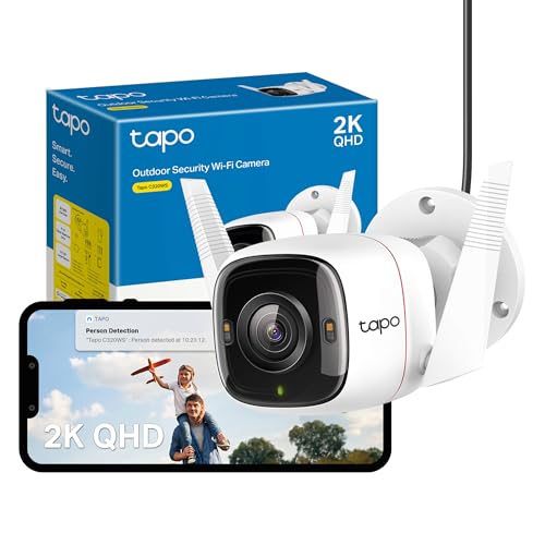 Tapo C320WS 2K QHD Wireless & Wired Security Camera Outdoor, IP66, Person/Vehicle Detection, Starlight Colour Night Vision, Cloud and Local Storage, Works With Alexa and Google, No Monthly Fee