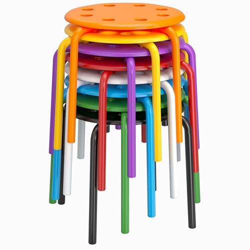 Image of VECELO 8-Piece Stacking Stools for Classroom, 12 Inch Height, Decoration Flexible Seating for Schools, Rainbow-Colored