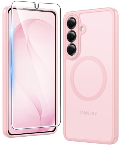 Image of FNTCASE for Samsung Galaxy S26-Plus Case: Matte Magnetic Phone Cases with Screen Protector Compatible with Magsafe Slim Anti Yellowing Protective Translucent Cover (C-Frosted Pink Magnetic)