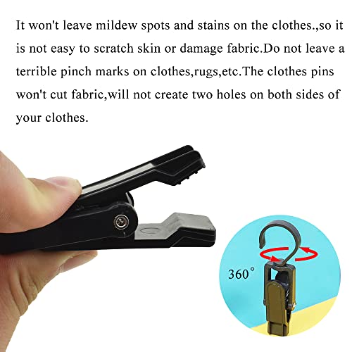 Image of Hahiyo Plastic Swivel Clothespins Hanging Hook Clip Smooth Rotate Strong from Wind Secure to Hold Heavy Laundry Save Space Not Damage Leave Pinch Mark for Curtain Towel Hangers 2.3 Inches Black 8PCS
