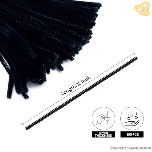 Image of Lakeer Pipe Cleaners 100 Pcs Colors Chenille Stems for DIY Crafts Decorations Creative School Projects (6 mm x 12 Inch, Black Colors)