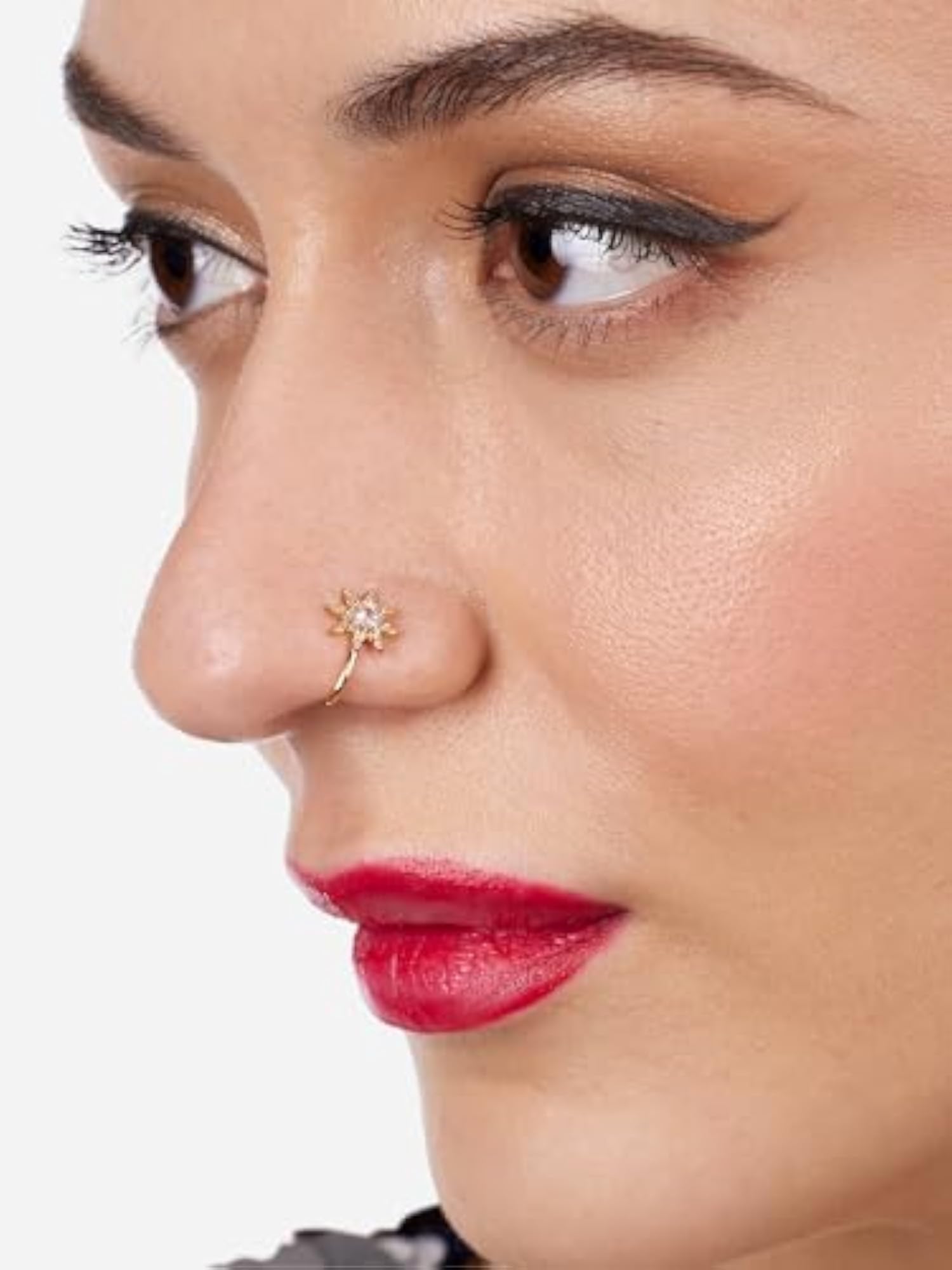 3 CZ Brass Clip On Nose Pins For Women