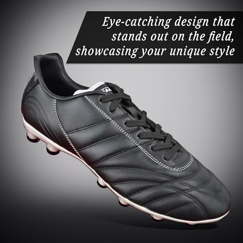 Vizari Premium Leather Soccer Cleats for Men & Women Classico Football FG Shoes – TPU Studs, Wide Fit, Durable Comfort, Black Cleats, Size - 6.5-13 (Unisex)2