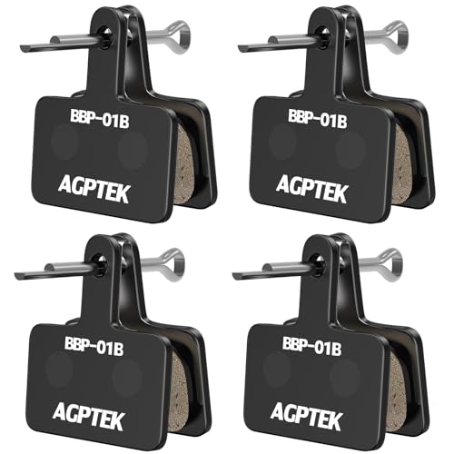 AGPTEK Bike Brake Pads, High-Performance Brake Pads, Resin Disc Brake Pads & Spring for Mountain Bike Disc Brakes, 4 Pairs Bike Pads, Compatible with TRP Tektro Shimano Deore Br, Black
