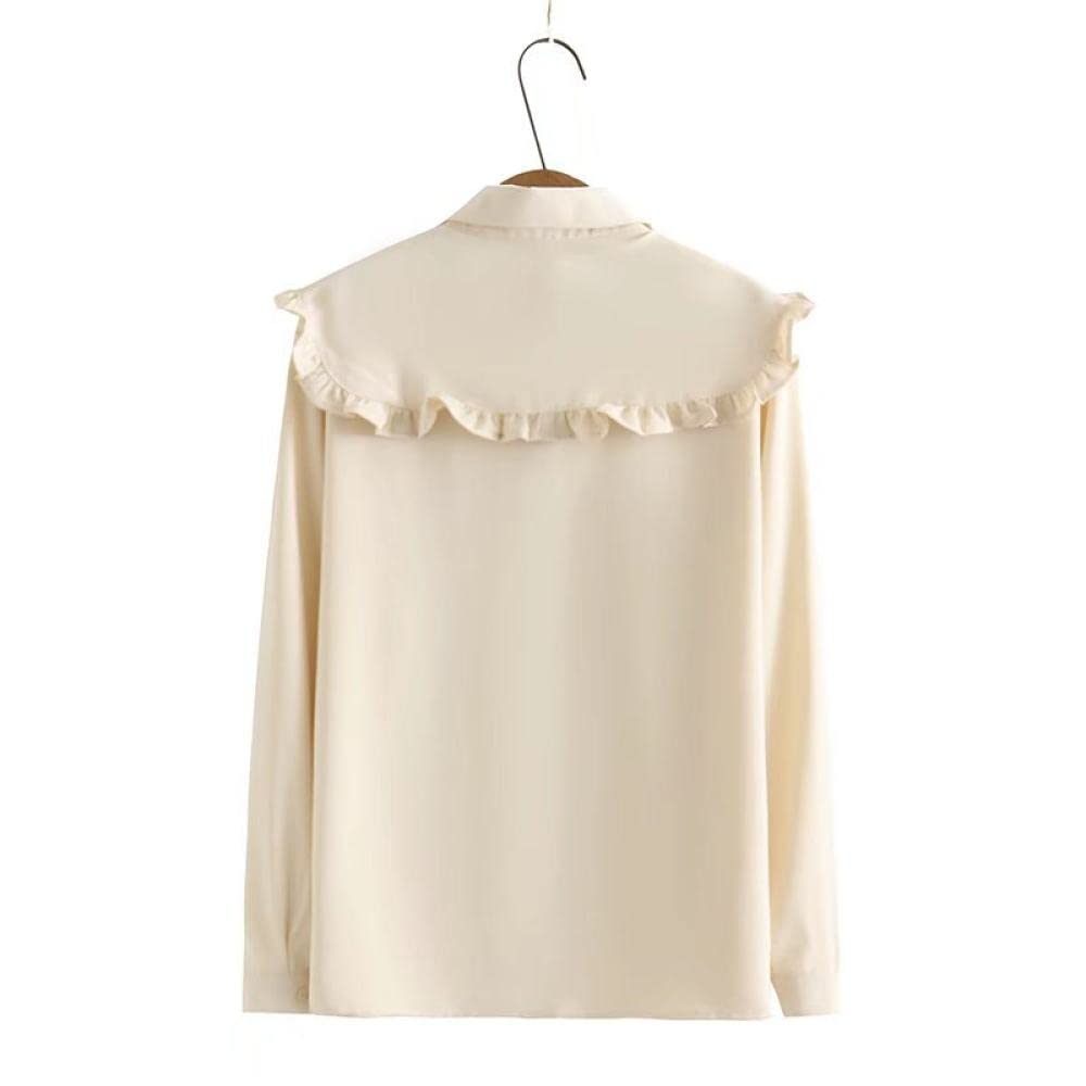 Chemisier Femme,Femmes Beige Court en Mousseline De Soie Revers À Volants Bouton De Cravate Doux Mignon À Manches Longues Printemps Été Chemisiers Élégant Tunique Décontracté Élégant Hauts