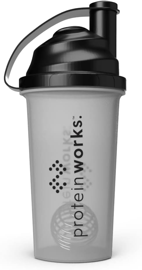 Protein Works | Extreme 360 Protein Shaker Bottle, Clear 700ml Bottle with Wire Mesh Mix Ball, Leak-Proof & Durable, Screw Top Lid, Secure Lock Closure, Easy Reference Measuring Guide