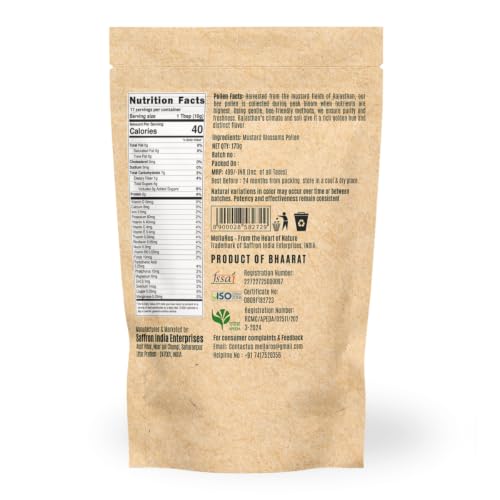 Image of Organic Bee Pollen Granules 170g (with Spoon) | Protein Rich Superfood for Energy & Immunity Support | Pure Bee Pollen - Mustard Blossoms