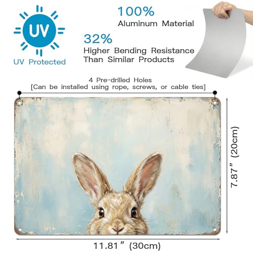 Peeking Easter Bunny Metal Sign Funny Rabbit Wall Decor Vintage Rustic... - Image 3