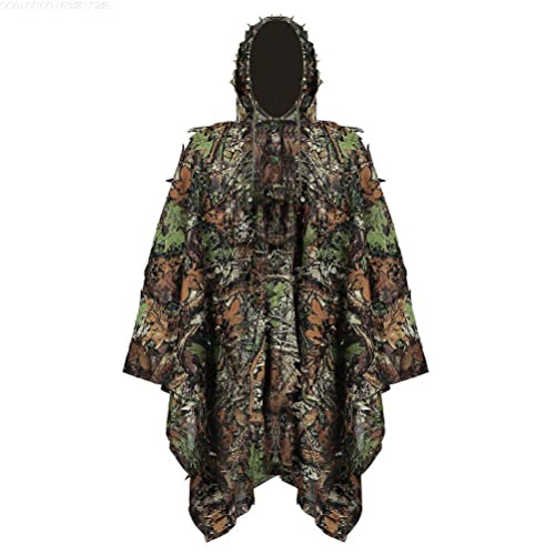 Nanga Bawa Wasserdichter Regenmantel, Regenponcho, Camouflage-Regenponcho, 3D-Blätter, Ghillie-Poncho, mit Kapuze, Camouflage, Regenmantel für Kinder und Erwachsene, Outdoor, Camping, Wandern Cover