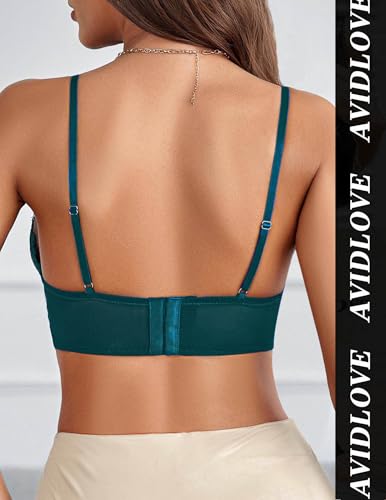 Image of Avidlove Lace Bralette for Women V-Neck Camisole Double-Layered Crop Top Bluish Green Medium