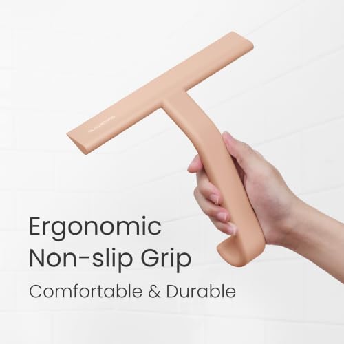 Image of dancemoon JustHang Shower Squeegee with Built-in Hook, 10-Inch Terracotta
