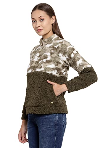 Image of Juelle Women Textured Black High Neck Fleece Sweatshirt