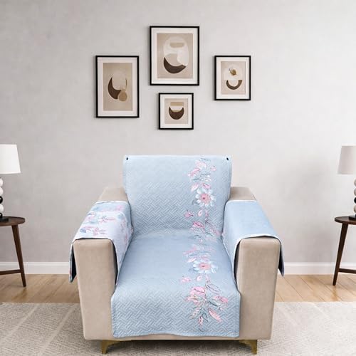 Image of Homerz Premium 1 Seater Quilted Reversible Sofa Cover Mat with Pocket Arms | Polyester Blend 350 GSM Full Coverage & Back Belt for Stability (Velaro, 1 Seater)