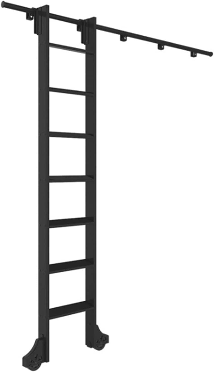 Rolling Library Ladder Hardware Kit, Sliding Ladder Library Full Set Hardware Rolling Track with Floor Roller Wheels, 3.3ft- 20ft Black Steel Round Tube Mobile Ladder T，3.3ft