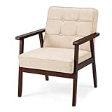 Haddockway Mid Century Accent Chair with Arms,Retro Leisure Reading Armchair,Comfy Leisure Chair Living Room Chair,Modern Linen Upholstered Lounge Chair with Wood Frame for Office/Bedroom (Beige)
