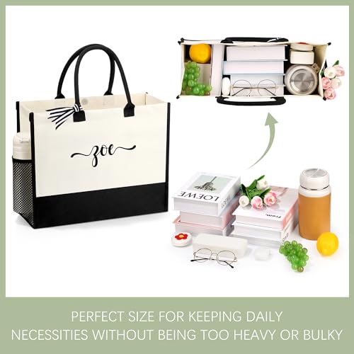 Image of Personalized Name Tote Bag for Women, Birthday Best Friend Bridesmaid Gifts for Women Canvas Initial Tote Bags