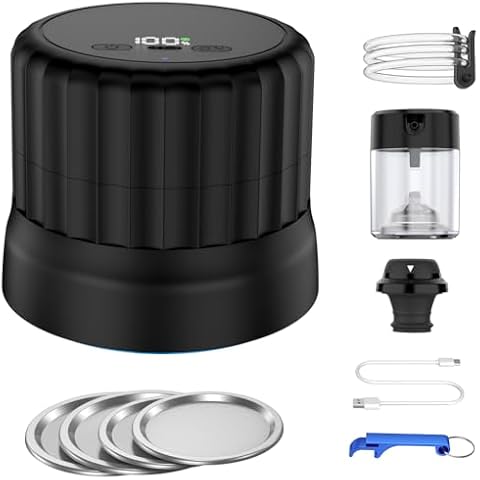 HiFan 3 in 1 Electric Vacuum Sealer, Jar Vacuum Sealer Kit with Wine Stopper for Wide & Regular Mouth Mason Jar/Wine Bottles/Sous Vide Bags/Zipper Bags/Container for FoodSaver (Black) Cover
