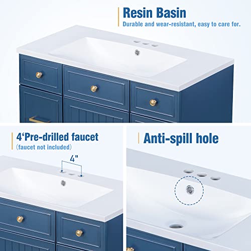 Merax 36" Bathroom Vanity W Soft Closing Door, Combo Stand Storage Cabinet Set And Square White Resin Sink Top, Navy Blue #TOP5