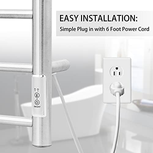 KEG Towel Warmer Wall Mounted with Built-in Timer 4 Bars Electric Stainless Steel Heated Towel Racks for Bathroom, Hot Plug-in Bath Towel Heater Brushed Nickel by KEG - Image 6
