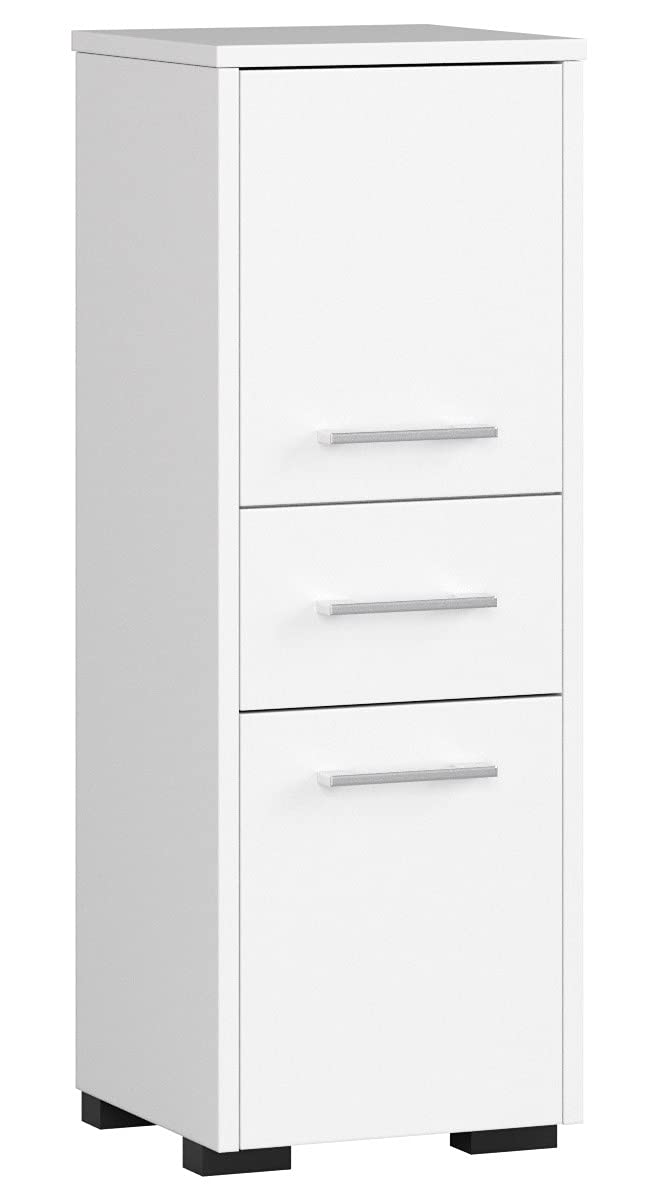 AKORD | Columna de baño Fin 85 | 30x85x30 cm, Peso 25 kg | 2 Puertas y 1 Cajón | Mueble Moderno | Mueble de Pared | Armario Cerrado de Suelo | También Adecuado como Armario Colgante | Blanco